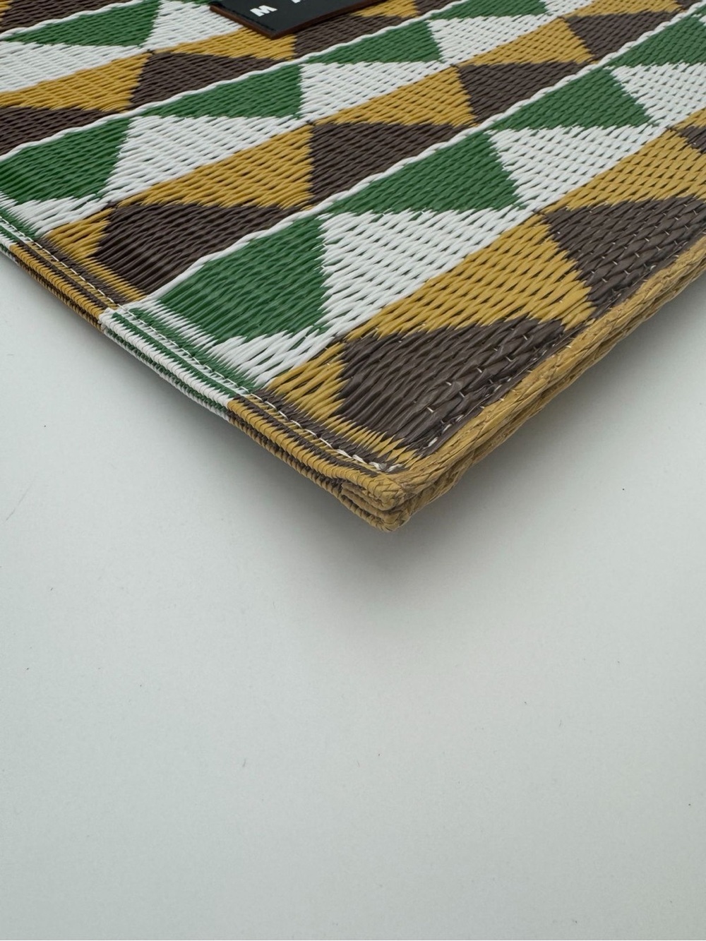 Marni Market Flower Café Geometric Woven Tote Bag Made Japan Green Yellow Brown - Picture 4 of 12